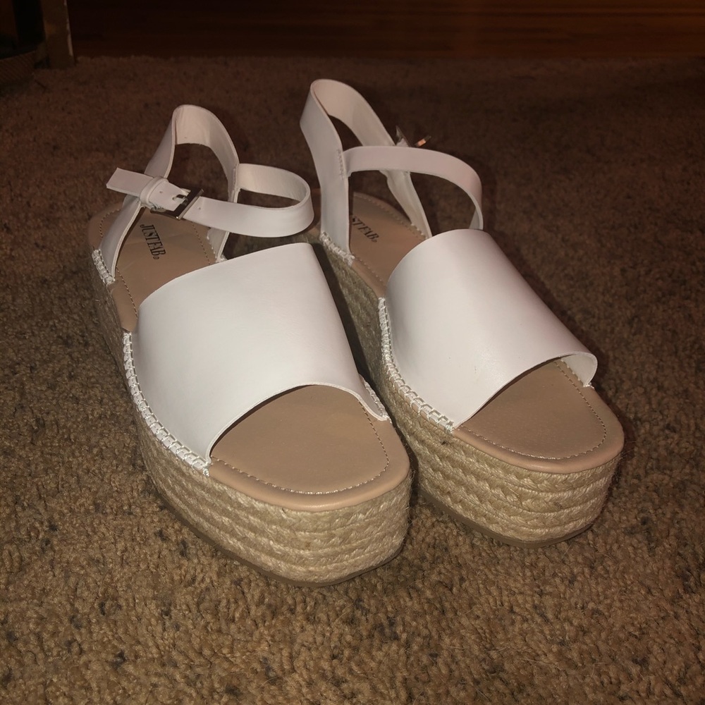 JustFab white espadrille flatforms